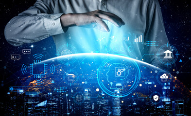 An advanced AI system for business and financial analysis. A futuristic interface for commanding an AI to process data from various domains. Motif