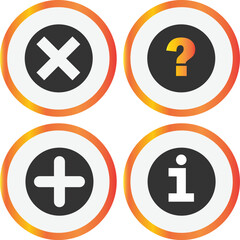 Obraz premium Four circular icons representing common user interface actions and information.