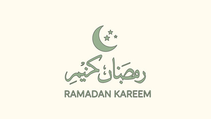 Fototapeta premium Ramadan Kareem Minimalist Greeting with Arabic Calligraphy and Crescent Moon