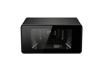 Obraz premium Black industrial barcode scanner or optical sensor. Manufacturing automation device