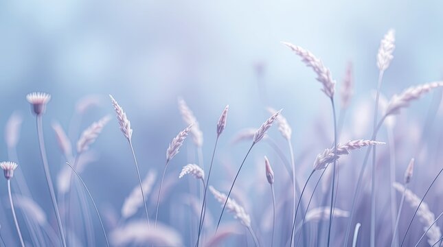 Serene wheat field in soft purple hues with blurred background