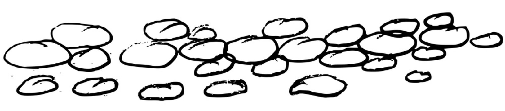 Pencil drawings of a set of hand-drawn rocks and pebbles