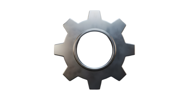 Large metallic gear wheel with circular hole on white background, industrial mechanical - Powered by Adobe