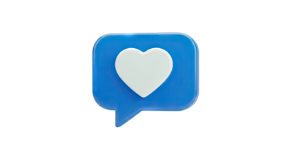 3D Blue Speech Bubble with White Heart Icon on transparent background