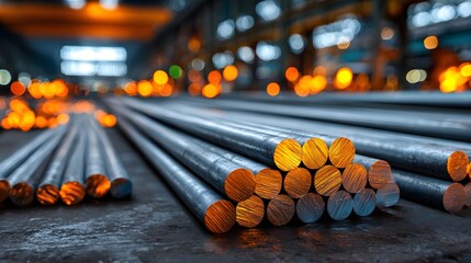 Hot Rolled Steel Bars in Industrial Manufacturing Facility.