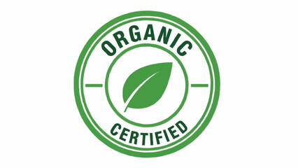 Green Organic Certified Stamp with Leaf Symbol.