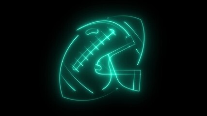 glowing neon American football icon animation with sport helmet equipment with black background .American football icon.4k video motion graphic animation - Powered by Adobe