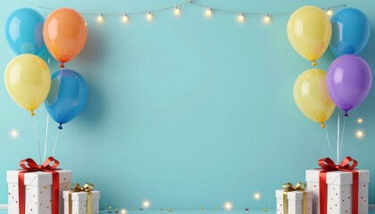 Colorful Balloons and Gift Boxes Decorate a Festive Space for a Celebration Party