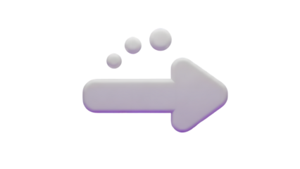 3d white arrow pointing right with three small spheres above, direction concept