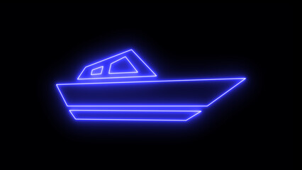 A vibrant blue neon outline of a modern yacht is creatively depicted against a stark black background, representing luxury travel and marine adventures.