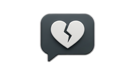 3D Broken Heart Chat Bubble Icon on transparent background