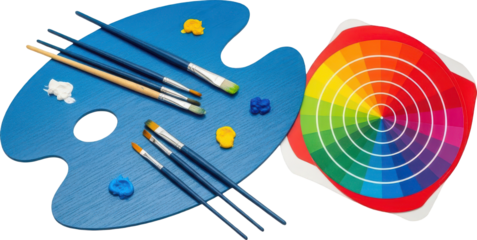 Artistic Palette Brushes and Color Wheel