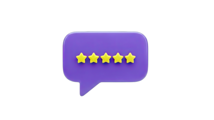 3D Five Stars Rating in a Speech Bubble on transparent background