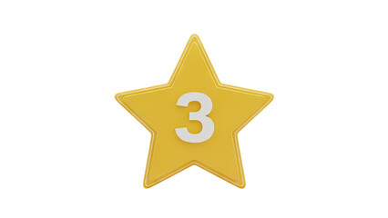 3D Yellow Star with White Number 3 on transparent background