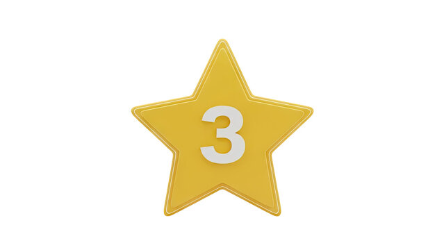 3D Yellow Star with White Number 3 on transparent background