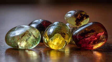 Macro Shot of Assorted Gemstones with Natural Inclusions.