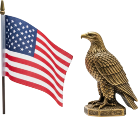 USA Flag and Golden Eagle Statue