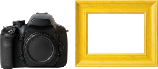 Professional DSLR Camera and Yellow Photo Frame