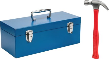 Blue Tool Box and Red Hammer