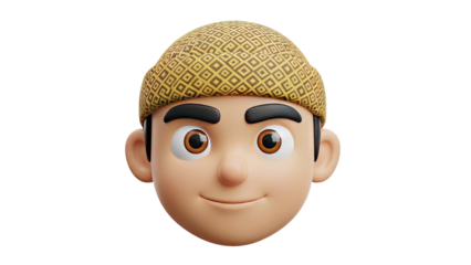 3D character face with beanie on transparent background