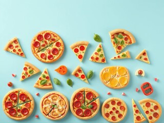 A collection of different pizza shapes and styles A versatile food graphic,  digital art,  graphic elements