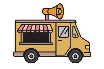 This vector illustration features a mobile food truck, designed with clean lines and simple details, representing street food culture, mobility, creativity, and the spirit of modern culinary business.