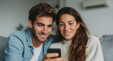 Happy Couple Enjoying Time Together While Viewing Smartphone Content