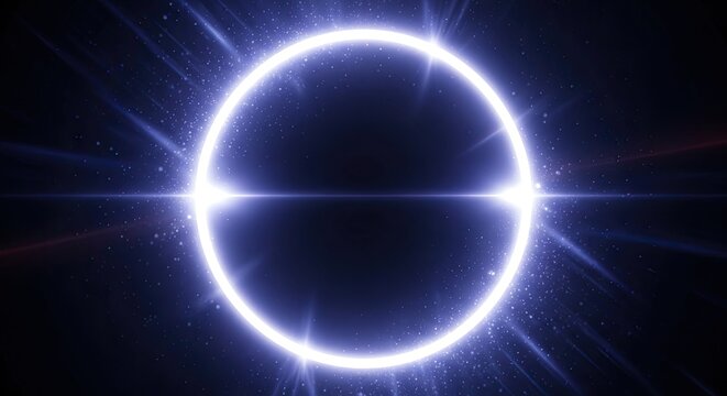 A blue and white circular light with a black background. - Powered by Adobe