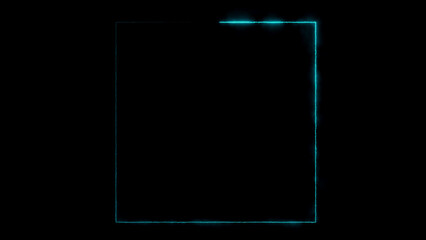 Cyan neon light square frame on darkness