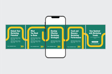 5-slide marketing strategy Carousel or microblog design template for  social media