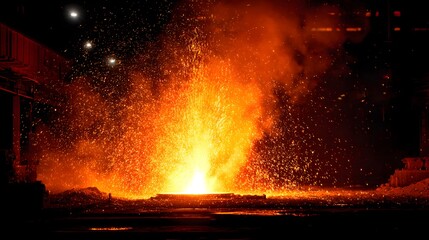 Fototapeta premium Molten Metal Pouring With Intense Sparks and Glowing Heat.