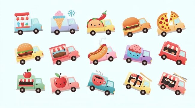 Whimsical Food Trucks Parade: An Animated Journey Through Culinary Delights on Wheels