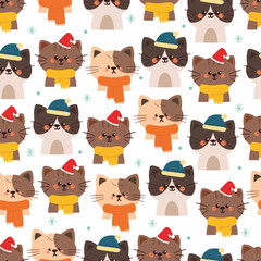 cute seamless pattern cartoon cats wearing winter element for Christmas and winter wallpaper