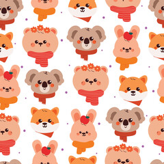 cute seamless pattern cartoon animals wearing winter element for Christmas and winter wallpaper