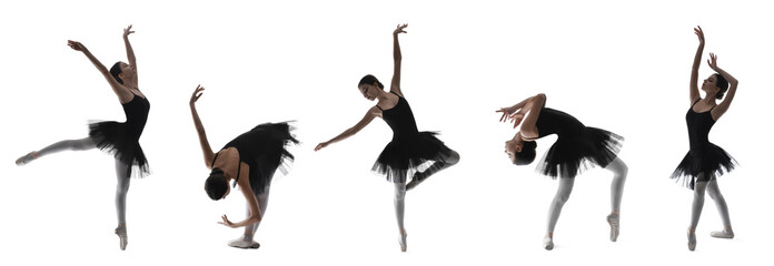Set of beautiful dancing ballerina on white background © Pixel-Shot