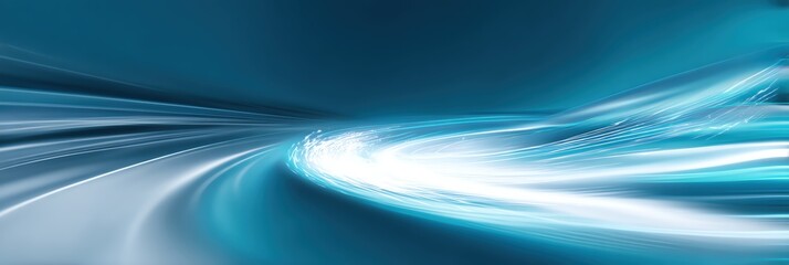 A dynamic abstract image depicting movement and light in a digital space.