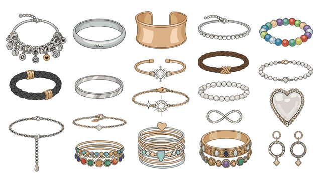 Collection of various stylish bracelets and jewelry