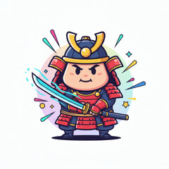 Cute Chubby Samurai Cartoon Vector