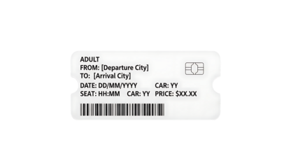 Travel Ticket White Boarding Pass for Flight Departure with Bar Code and Details