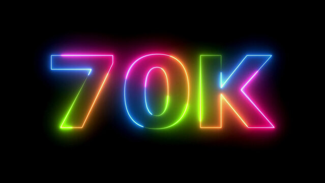Neon glowing text 70k rainbow animation