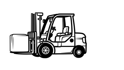 Forklift Truck Illustration Black White Outline.