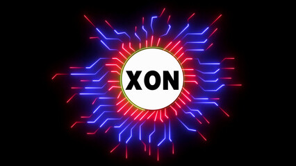 XON text in glowing circuit board animation