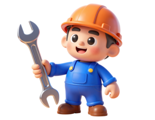 Cartoon Construction Worker Holding a Wrench