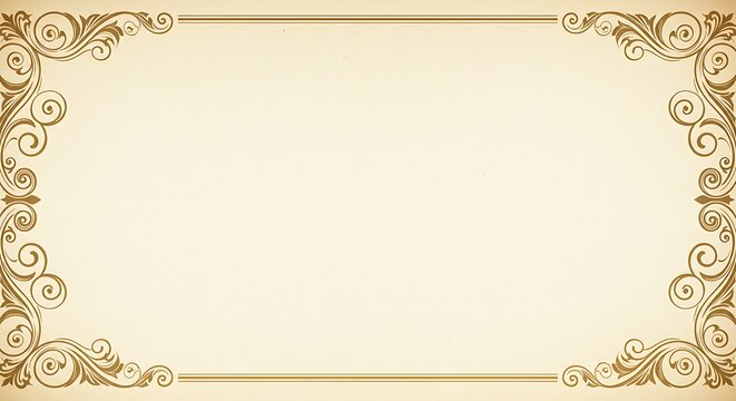 Vintage rectangular border with ornate floral scrolls in gold color on a creamy beige background