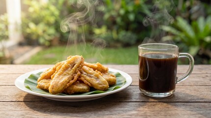 Fried Bananas and Coffee Outdoors