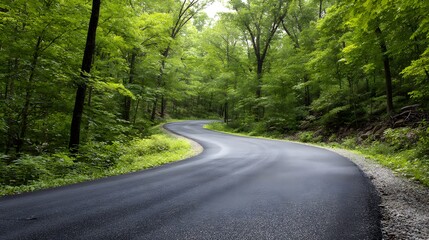 Fototapeta premium Scenic Winding Road Through Lush Green Forest.