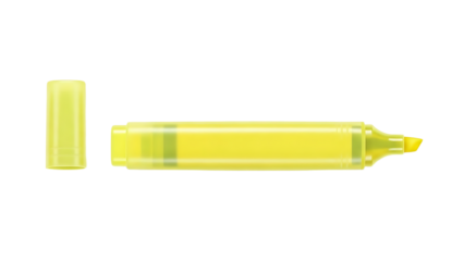 Yellow Highlighter Pen with Cap on White Background