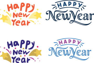 Fototapeta premium Happy New Year 2026 icon with elegant calligraphy lettering. Hand-drawn typography greeting card design. Perfect for Christmas and New Year banners. Collection of festive 2026 Happy New Year.