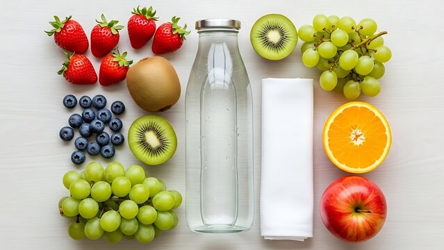 A healthy selection of fresh fruits and a bottle of water - Powered by Adobe