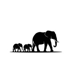 A silhouette of an elephant family walking in a linear formation © ayraislam
